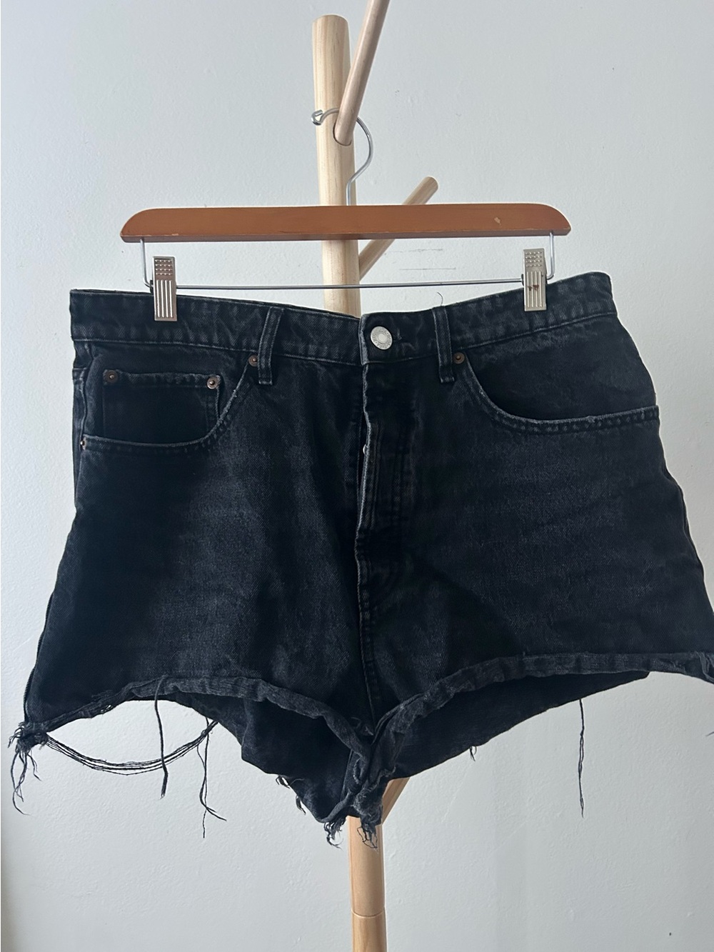 Zara Black Distressed Denim Shorts